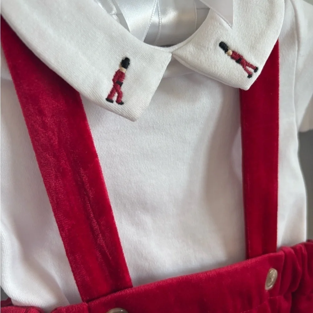NWT Edgehill Collection Baby Boy Long Sleeve toy soldier Velvet Shortall Set